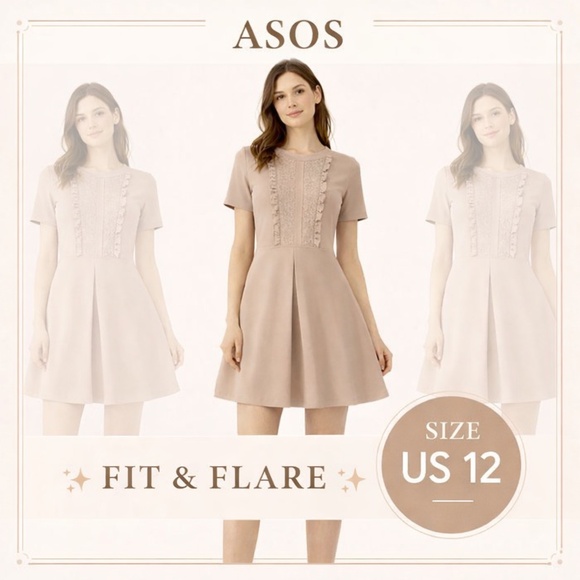 ASOS Dresses & Skirts - NWT ASOS Lace Panel Fit & Flare Dress Soft Taupe Beige/ Nude Beige Size US 12